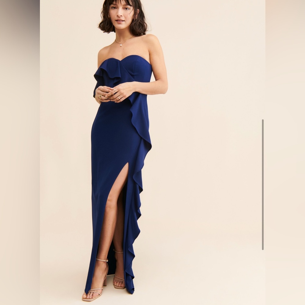 Aidan Mattox One-Shoulder Navy Dress